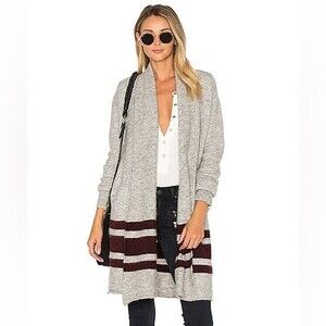 PAIGE Maison Cardigan Grey & Cabernet Stripe Open Front Alpaca Duster Sweater M